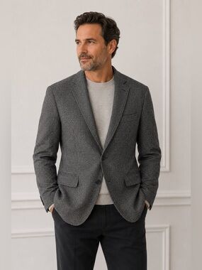 Joseph & Feiss Lambswool Twill Blazer Sport Coat Gray/Black Size 46 Preppy Work